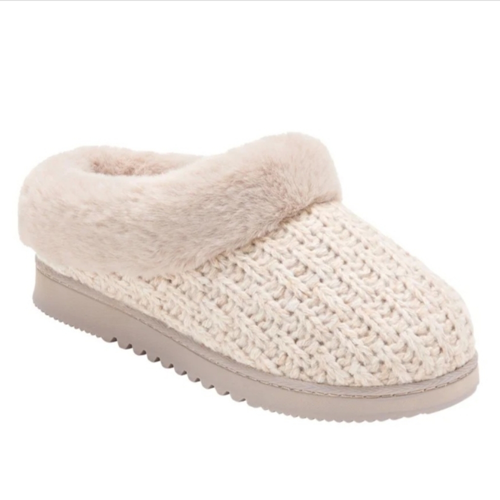 Knit Clog Dearfoams Women's Hannah Festive Slippers Oatmeal Heather NIB XL OR Lg